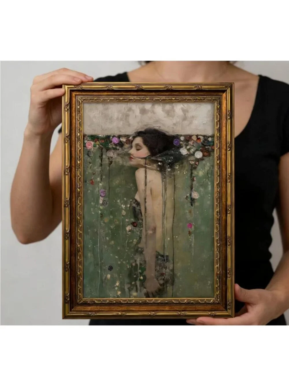 Vintage Gold Framed Wall Art, Romantic Gothic Oil Painting Canvas, Dark Academia